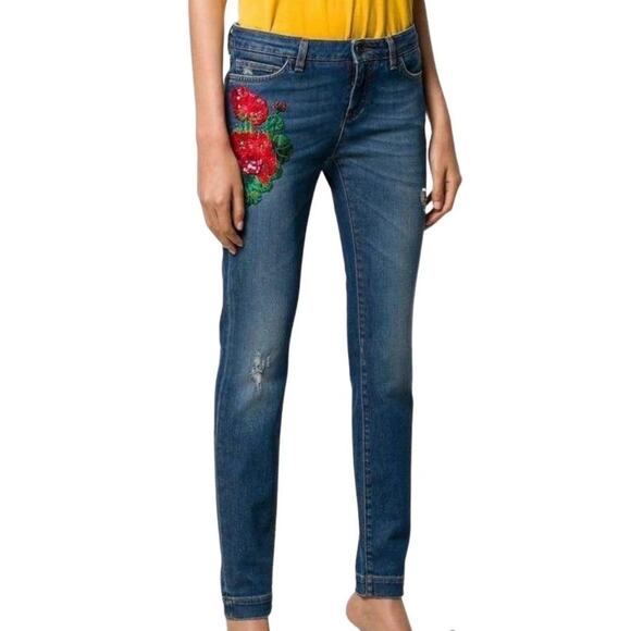 NWT Dolce & Gabbana Floral Applique Skinny Jeans  IT 44 L - Picture 6 of 8